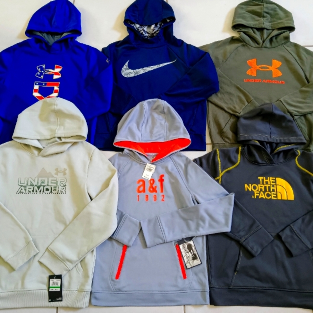 BOYS SIZE LARGE UNDER ARMOUR, NIKE, NIKE & ABERCROMBIE HOODIE LOT?